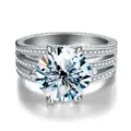 Anello Fidanzamento 5 Carati Moissanite Pavè 3 File Argento 6 Griffe Solitario Donna - HK Taglia 15 (US Taglia 7) / Argento