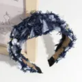 Denim Knoten Haarreif mit Perlen ausgefranzt Vintage breiter Haarreif Damen Mode Accessoires - Dunkelblau Denim