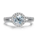 Atemberaubender 1-Karat Moissanit Verlobungsring mit Halo und Pavé-Schiene in Silber. - HK 15 / US 7 / 1 ct / 1ct Weißer Moissanit (Weißgold-Beschichtung)