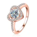 Roségold Herz Moissanit Ring, 925 Silber funkelnder Diamant Heiligenschein Ring Damen. - HK 15 / US 7 / 1 Karat (Weißer Moissanit Roségold)