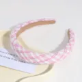 Pink tweed plaid wide headband, cute Korean style chic hair hoop for women and girls detail view - Pink Plaid
