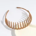 Brown plastic hair comb headband with teeth design detail, perfect for daily wear and non-slip styling. - Khaki