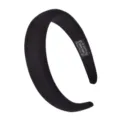 Detail shot of black wide padded velvet headband featuring hand-made inner label design. - Thickened Wide Style (FV04) / Black