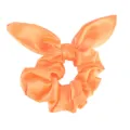 Orange satin hair scrunchie with cute bunny ears knot, soft elastic hair tie rope. - Orange