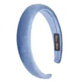 Close-up detail of a light blue velvet padded hair hoop, showcasing soft fabric and fine handmade label. - Thickened Wide Style (FV04) / Blue Flannel