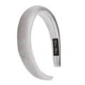 Silver velvet padded headband detail, soft fabric texture and inner handmade label closeup view - Thickened Wide Style (FV04) / Velvet Gray