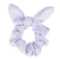 Purple white striped bunny ear hair scrunchie, satin cloth elastic hair tie for women detail. - Sky Blue Striped