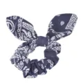 Dark blue paisley pattern bunny ear hair scrunchie elastic hair band ponytail holder accessory - Navy Blue Print