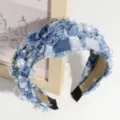 Jeans geflochtener Haarreif mit künstlichen Perlen stilvolles Damen Haarschmuck Accessoire - Himmelblau Denim