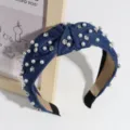 Jeans Haarreif mit Knoten, Kunstperlen und Strass, schickes Mode-Haaraccessoire für Damen - Navyblau Kleine Perle