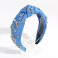 Blue knotted headband with pearls rhinestones and football charms stylish hair accessory for women - Blue