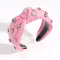 Pink knotted headband with heart-shaped rhinestones, cute sweet hair accessory for daily wear. - Heart Pink