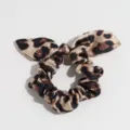 Leopard print satin hair scrunchie with cute bunny ears bow knot for women daily fashion hair tie. - Leopard Ears