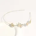 Ultra-thin gold headband detail, elegant rhinestone and pearl butterfly charms design. - Pearl Butterfly