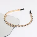 Crystal pearl thin headband, gold chain rhinestone hair hoop for women and daily wear - Dark Gray