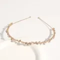 Exquisite pearl rhinestone gold alloy headband for women, elegant slim hair hoop detail shot. - Pearl Rhinestone Leaf
