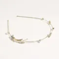 Gold-tone thin metal headband featuring sparkling rhinestones and elegant pearls for women. - Meteor Gold