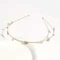 Gold thin metal headband with sparkling rhinestone flowers and elegant pearls for daily wear. - Pearl Rhinestone Flower