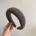 Grey fluffy headband wide winter hair hoop plush cozy chic hair accessory for women daily wear - Grey Sherpa Fleece