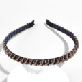 Korean style crystal beaded thin steel headband sparkling hair accessory for women chic hair hoop - Navy Blue Rhinestone Small Beads