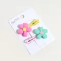 Juego de pinzas para el cabello floridas, clips laterales estilo dopamina para uso diario. - Verde + Rosa