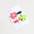 Vista detallada del juego de horquillas de flores coloridas, accesorios lindos para ti. - Verde y Rosa Rojo