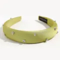 Yellow satin rhinestone padded headband for women, high cranial top fashion hair hoop. - Padded Rhinestone Style / Green
