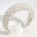 Womens wide padded pearl headband elegant sponge hair hoop fashion hair accessories for daily wear - White