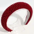 Elegant red pearl headband wide sponge hair hoop fashion accessory detailed view close up - Red
