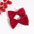 Detailed view of red velvet bow hair clip with rhinestone crown detail, winter hair accessory. - Small Crown Hair Clip (7cm) / 1 Pair / Red