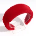 Roter Plüsch Haarreif breiter Winter Haarschmuck weich Flauschig Haarband Mode Detail Ansicht - Rot