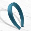 Serre-tête rembourré en satin uni haut de tête accessoire cheveux turquoise foncé. - Style Rembourré de Couleur Unie / Bleu marine