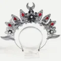 Gothic halo crown headband, silver filigree hair accessory with red rhinestones and pearls for Lolita. - Red Rhinestone