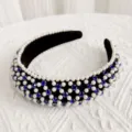 Cerchietto largo nero in perle e cristalli, elegante variante di fascia con strass zaffiro. - Cerchietto Strass Blu Perla