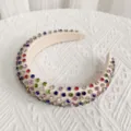 Cerchietto Imbottito Largo con Strass Cristallo Multicolore Accessorio Capelli Moda - Cerchietto Strass Colorato Base Bianca