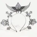 Dark Gothic Lolita Halo Crown Headband Featuring Dark Wings And Pearls Variant Style - Dark Gray Angel Wings