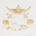 Gold Madonna halo headband with angel wings and pink pearls, perfect for Lolita style. - Gold Angel Wings