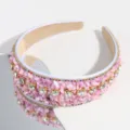 Pink wide rhinestone beaded headband, elegant crystal hair hoop for women and girls daily wear. - White Base Pink Stone Square Rhinestone Style