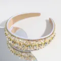 Chic wide rhinestone and crushed stone headband for women, elegant fashion hair accessory. - White Base Beige Stone Rhinestone Style