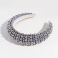 Cerchietto largo imbottito chic con perle e perline argentate, accessorio per capelli elegante. - grigio-argento
