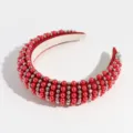 Cerchietto imbottito di perle rosse con perline argentate, elegante fascia larga per capelli. - Argento Rosso