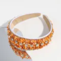 Wide fashion rhinestone headband with orange crushed stones, elegant sparkling hair accessory. - White Base Orange Stone Rhinestone Style