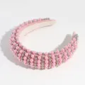 Cerchietto per capelli largo rosa con perle e sfere metalliche argentate, accessorio. - Rosa argento