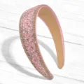 Pink crystal padded wide headband sparkling rhinestone hair hoop fashion hair accessory - Pink Base Pink Crystal Beaded Style