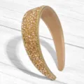 Champagne crystal wide headband, sparkling rhinestone hair hoop for women and girls daily wear. - Beige Base Champagne Crystal Beaded Style