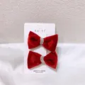 Red velvet bow hair clips with pearls, sweet winter hair accessories for women and girls. - Pearl Bow Hair Clips Pair / 1 Pair / Red
