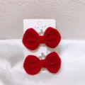 Red velvet bow hair clips with rhinestone crown for women girls winter christmas hair accessories - Crown Bow Hair Clip Set / 1 Pair / Red