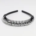Cerchietto nero perle strass con denti vista dettagliata, accessorio capelli minimal. - Nero