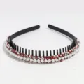 Pearl rhinestone headband with teeth detail close up elegant hair accessory for daily wear - Red