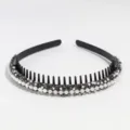 Cerchietto nero con perle e strass e denti, fascia antiscivolo per capelli donna stile quotidiano. - Grigio scuro